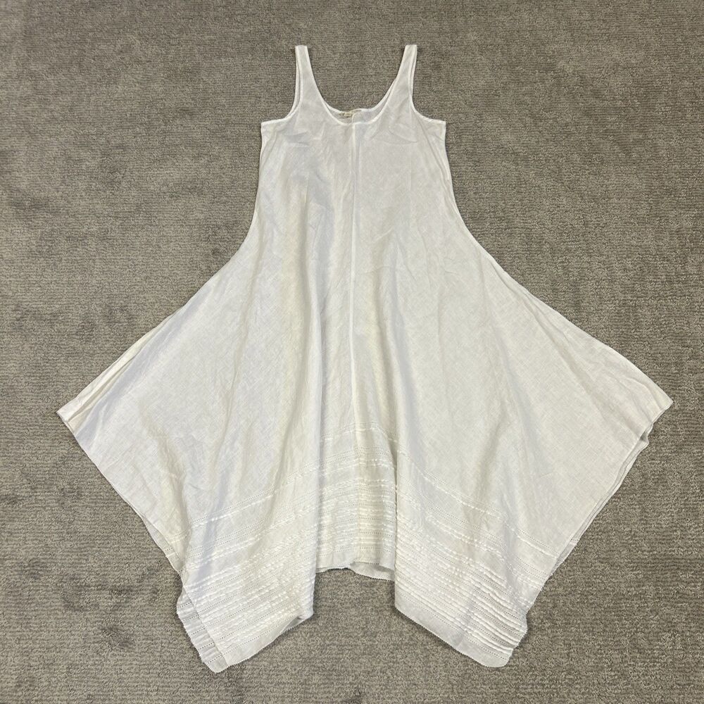 Eileen Fisher Dress XS White Organic Linen Handkerchief Lagenlook Sleeveless